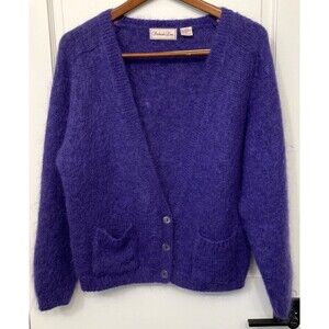 Vtg Mohair Blend Cardigan Violet Long Sleeve L Sweater Womens Fuzzy 80s Luxury
